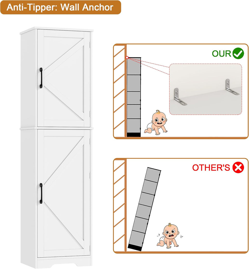 Yusong 64' Tall Farmhouse Bathroom Storage Cabinet, Freestanding Narrow Linen Cabinet, Wooden Pantry Cabinet with Adjustable Shelves, Slim Floor Storage Organizer for Kitchen Laundry Dining Room