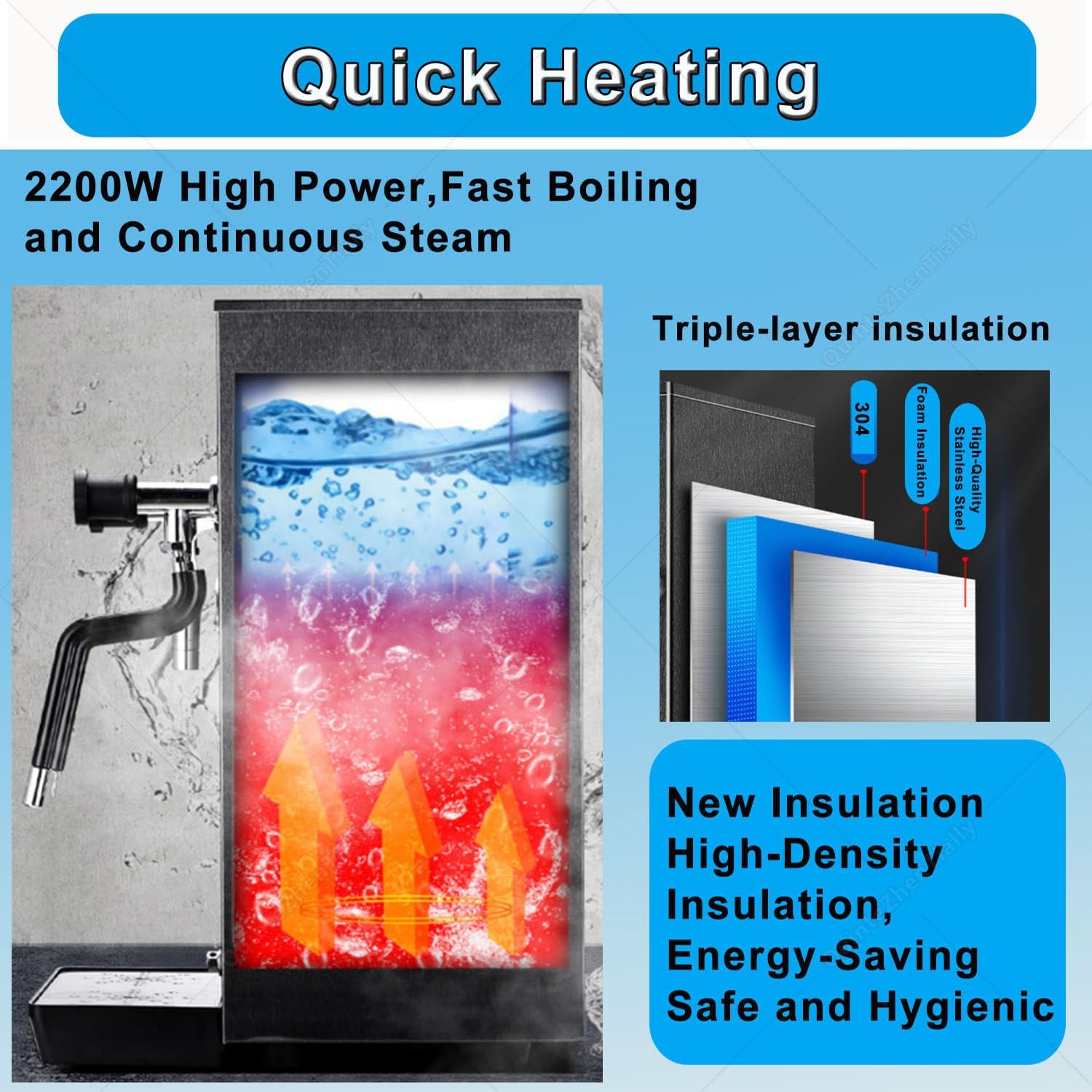 Full-Automatic Steam Boiling Frothing Machine,Commercial Multi-Purpose Electric Milk Foam Frother,Hot Water Dispenser LCD Display for Espresso Coffee Bubble Tea Black