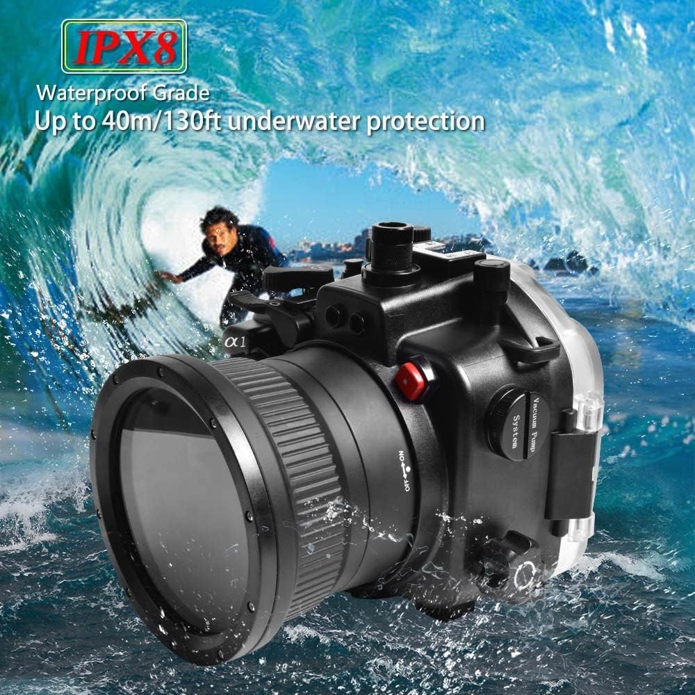 Seafrogs Underwater Housing for Sony A1 40M/130FT Waterproof Case with Standard Port for Sony 28-70mm F3.5-5.6, 16-35mm F/4, 24-70mm F/4 Lens