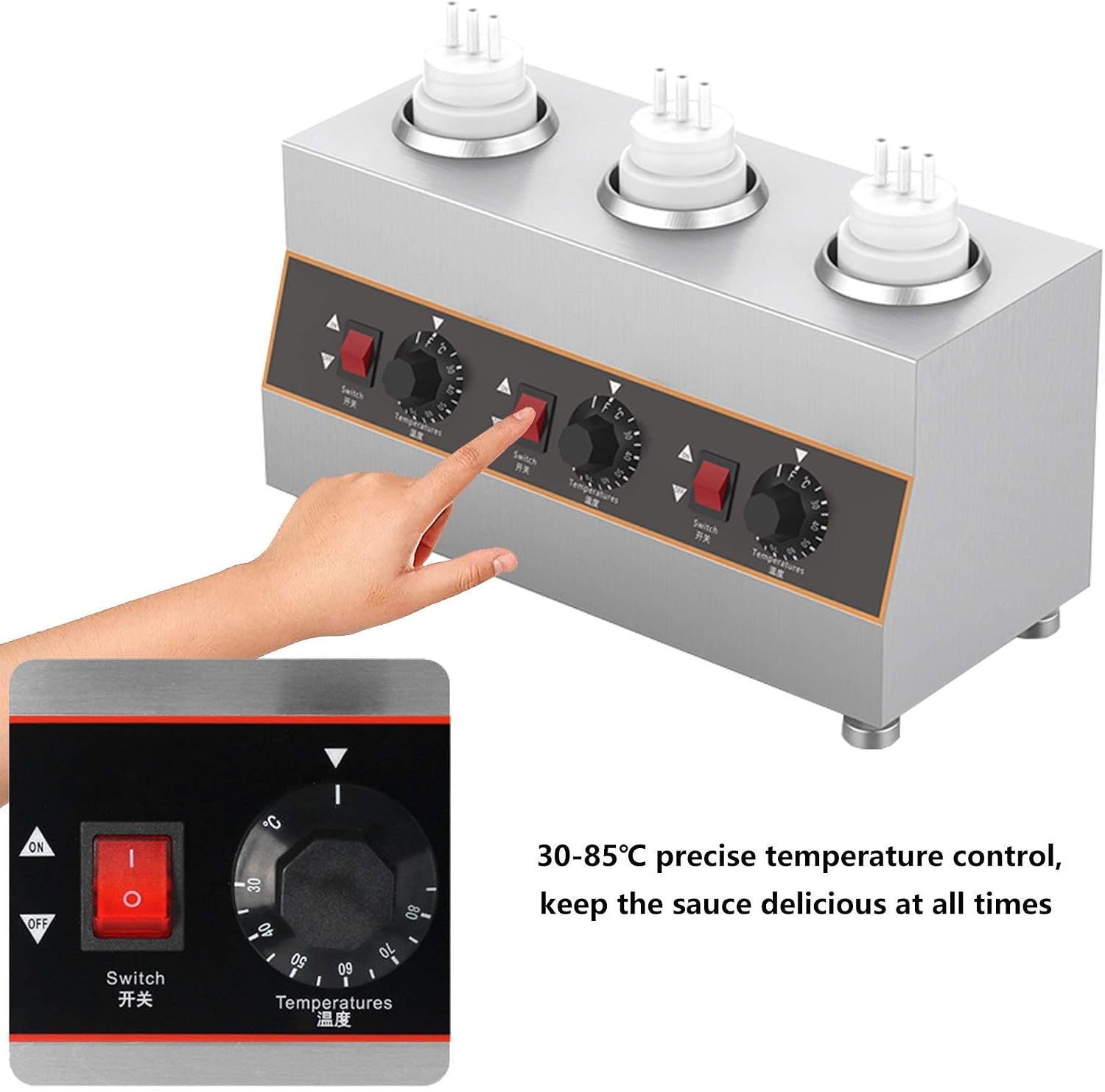 Electric Chocolate Sauce Warmers Toppings Bottle Warmers Hot Cheese Sauce Dispenser with 650Ml Squeeze Bottle