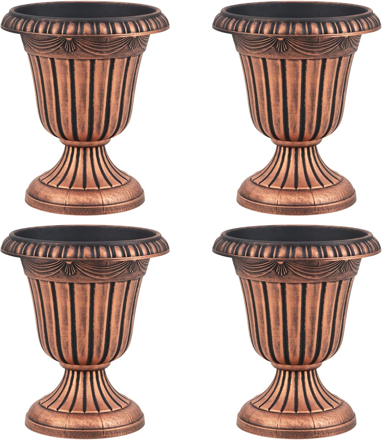Giantex 18' Tall Vintage Planters Set of 4, Urn Plastic Flower Pots with/Pedestal Base & Pre-Marked Drain Hole, Indoor Outdoor Decorative Plant Containers for Front Porch Home Wedding (Bronze)