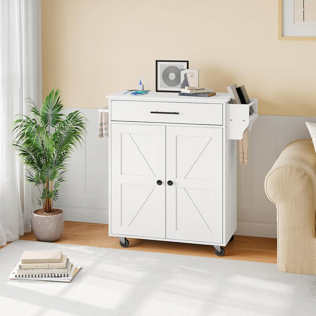 HOOBRO Kitchen Island and Kitchen Island with Outlet Bundle, Kitchen Storage Island with Spice Rack and Drawer, Rolling Kitchen Cart on Wheels, for Home and Dining Room, White WN82UZD01G1-WT88UZD01