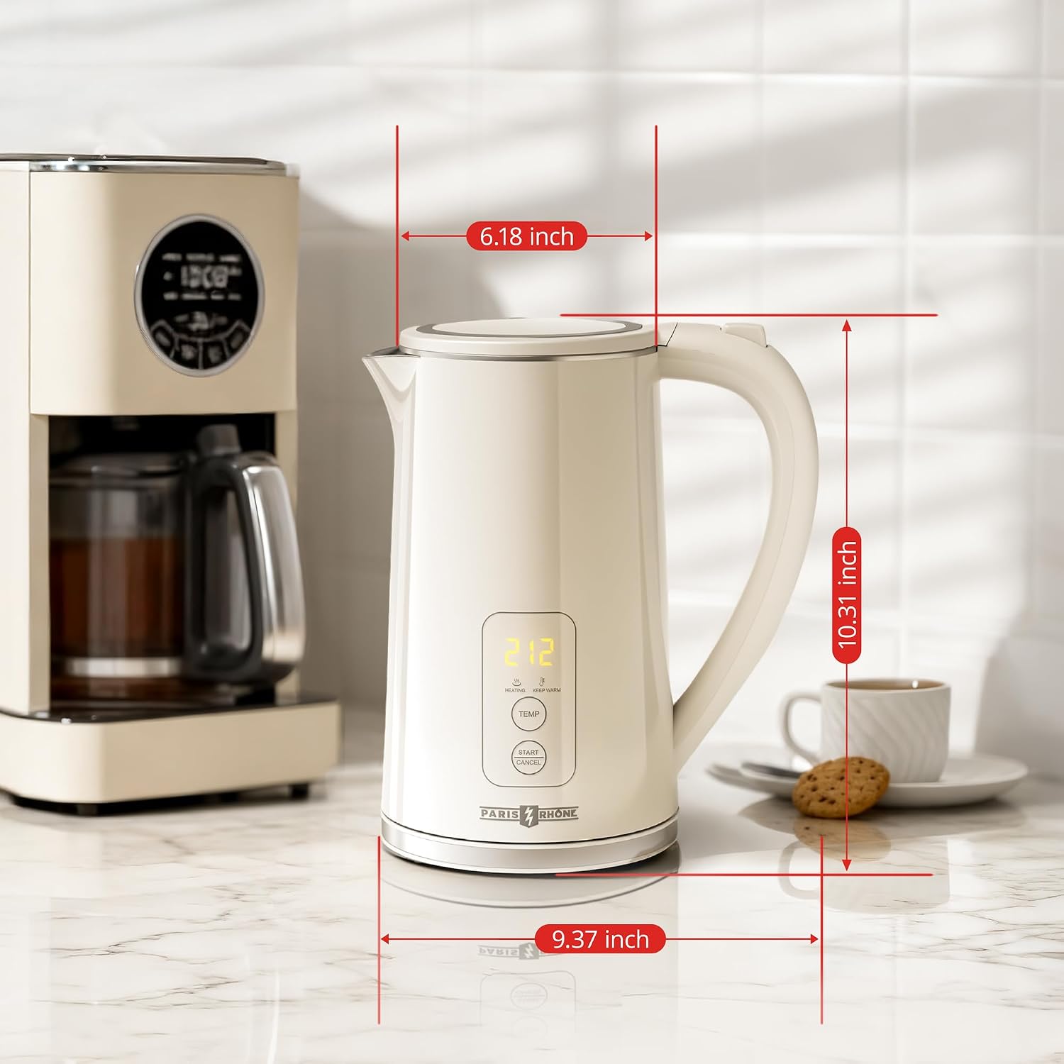 PARIS RHÔNE Electric Kettle Temperature Control, 1.7L Electric Tea Kettle Water Boiler, 4H Keep Warm with 6 Presets, LED Screen Electric Kettles for Boiling Water, Boil-Dry Protection, BPA Free