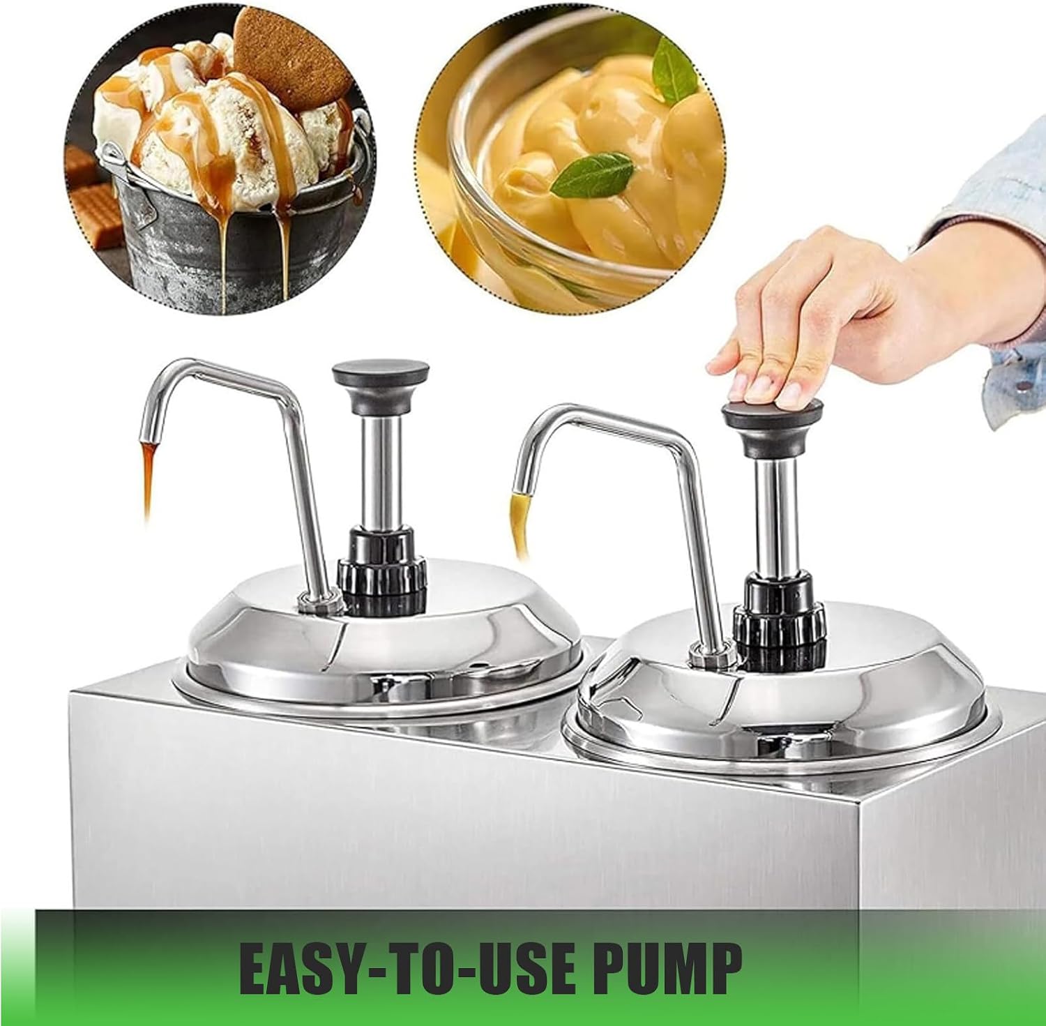 Cheese Dispenserwith 2 Pumps,2 x 2.5L Stainless Steel Hot Cheese Dispenser, Electric Seasoning Sauce Warmer,Temperature Control 32°-230°F for Home Restaurant Snack Bar