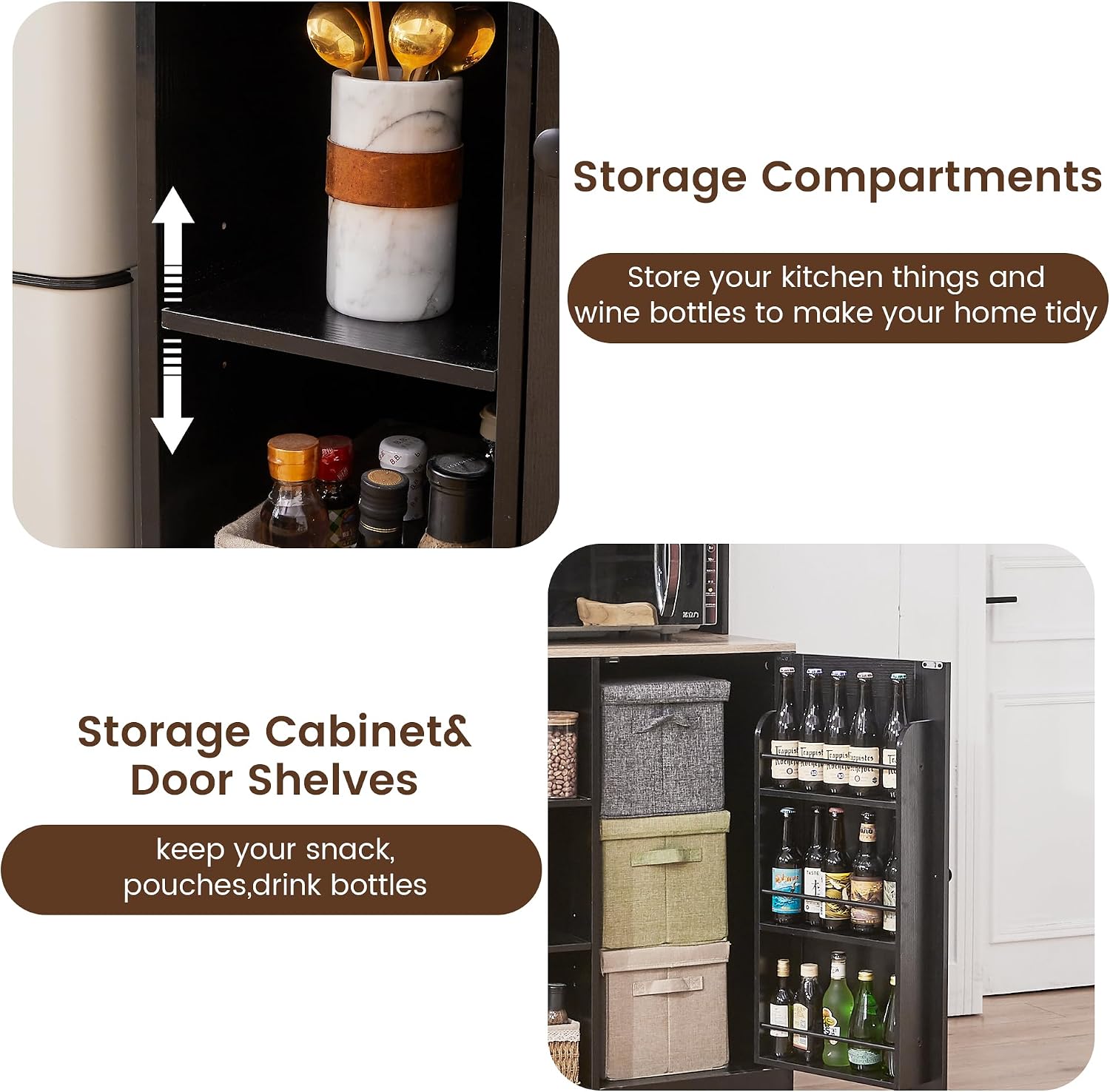 69' Coffee Bar with Mini Fridge Space, Mini Fridge Cabinet with Power Outlet, Liquor Wine Cabinet, Microwave Stand with Storage, Refrigerator Stand for Kitchen, Apartment, Home Bar, Dorm