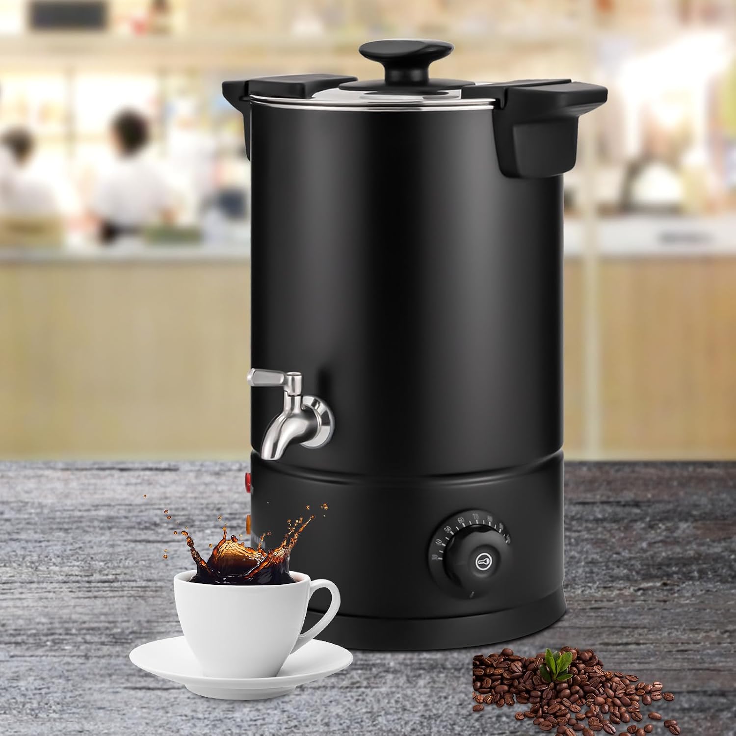 1KW Electric Coffee Urn & Hot Water Dispenser - 8L Stainless Steel Tea, Coffee & Hot Chocolate Maker for Cafes, Buffets, Offices & Catering - Temperature Range 30-110°C/86-230°F