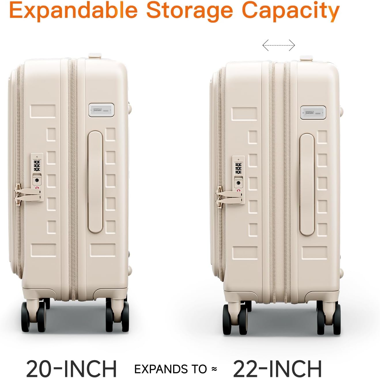 Top Opening Expandable Lightweight PC Hard Shell Suitcase, 20 Inch Carry On Luggage with TSA Lock, 360 Silent Spinner Wheels, Cup Holder, Ideal for Business Travel Suitcase (Beige)