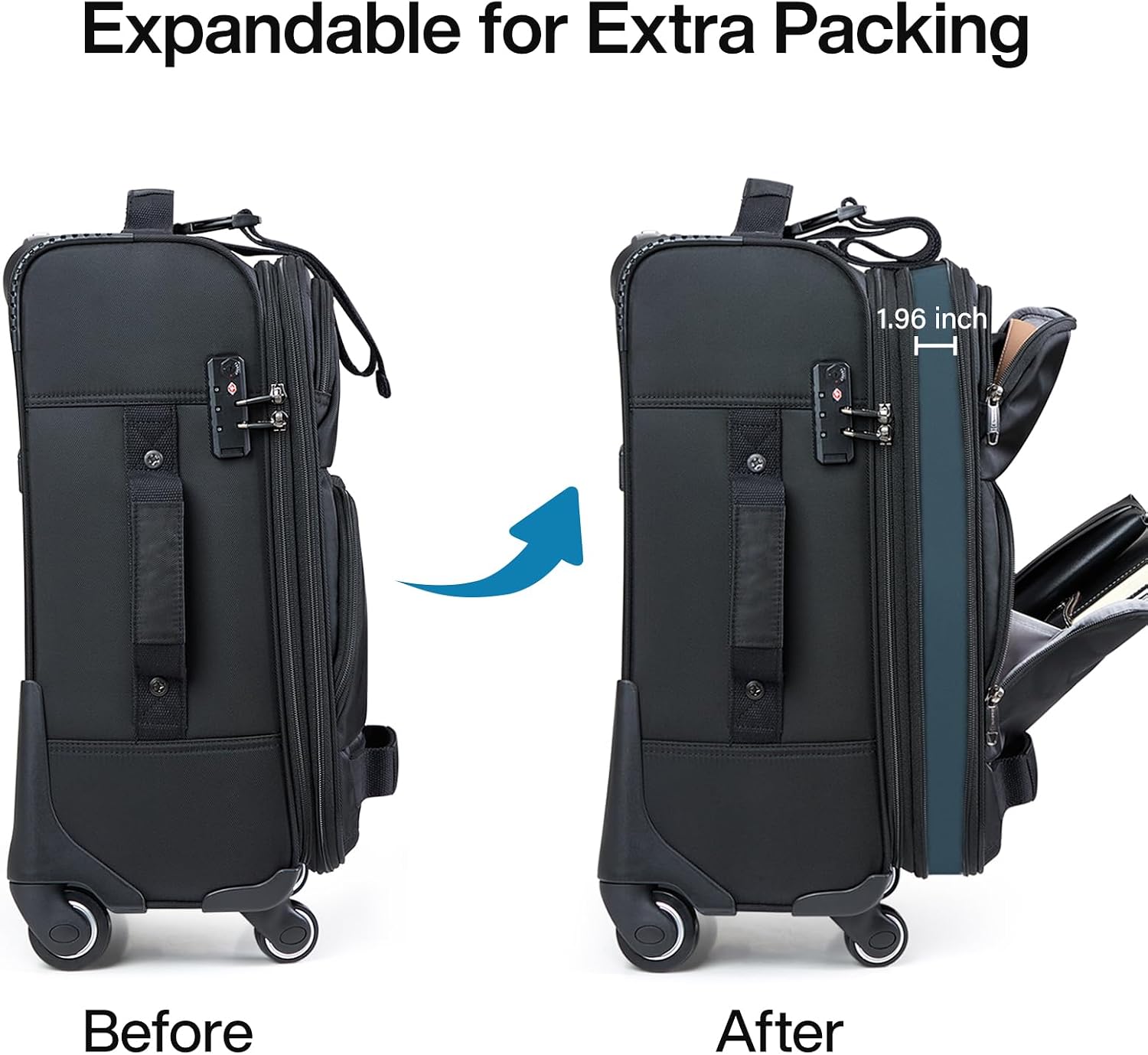 Hanke Luggage Sets 2 Piece Softside Expandable Luggage With Spinner Wheels TSA Lock,Travel Luggage Rolling Suitcase Checked Luggage Black(20/28)