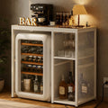 Homieasy Mini Fridge Cabinet with Power Outlet, Coffee Bar Cabinet with Mini Fridge Space, Industrial Liquor Cabinet with Wine Storage & Glass Holder for Dorm, Living Room, Home Kitchen, White