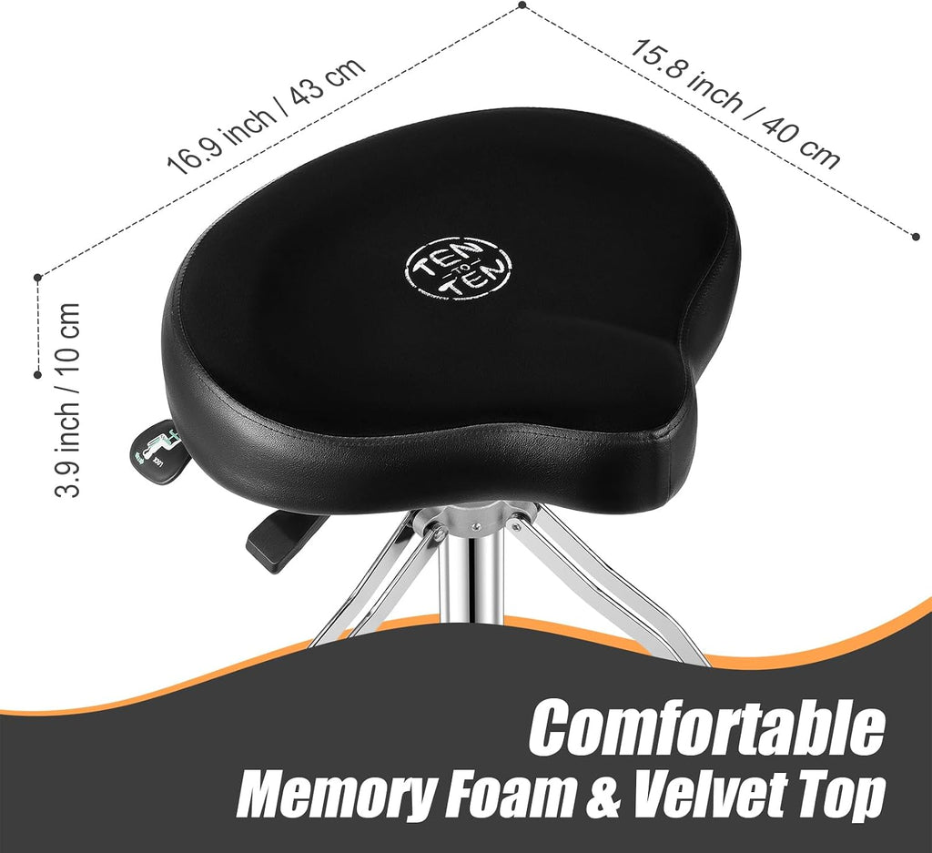 TENTOTEN Drum Throne with Backrest,Drum Stool for Adults|Hydraulic Drum Throne with 45°Angle Adjustable Back,Heavy Duty Drum Seat for Professional Drummers
