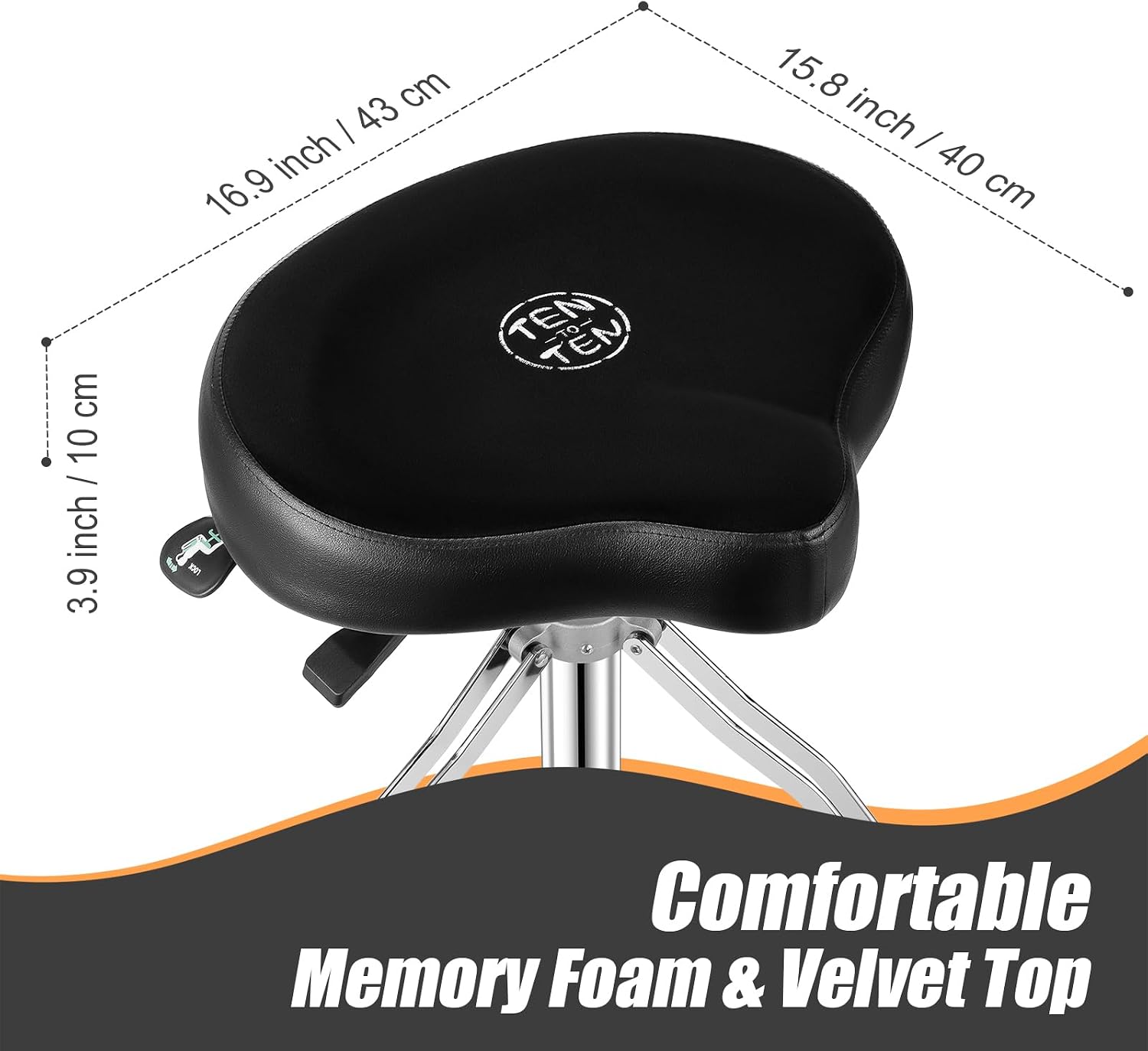 TENTOTEN Drum Throne with Backrest,Drum Stool for Adults|Hydraulic Drum Throne with 45°Angle Adjustable Back,Heavy Duty Drum Seat for Professional Drummers