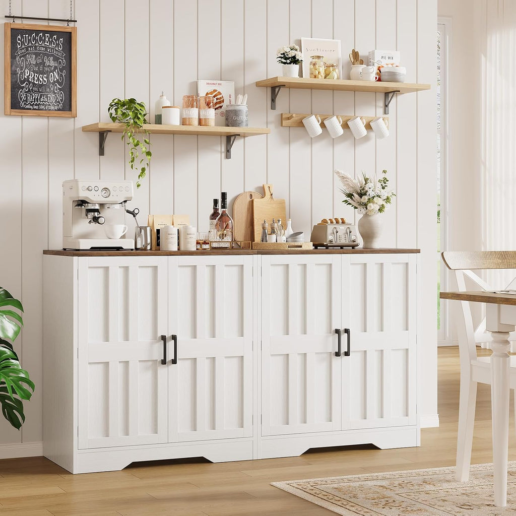 Sideboard Buffet Cabinet, Modern Farmhouse Kitchen Storage Cabinet, 63' Modular Accent Cabinet Coffee Station Bar Media Console Table Credenza for Kitchen Dining Room, Living Room Entryway Hallway