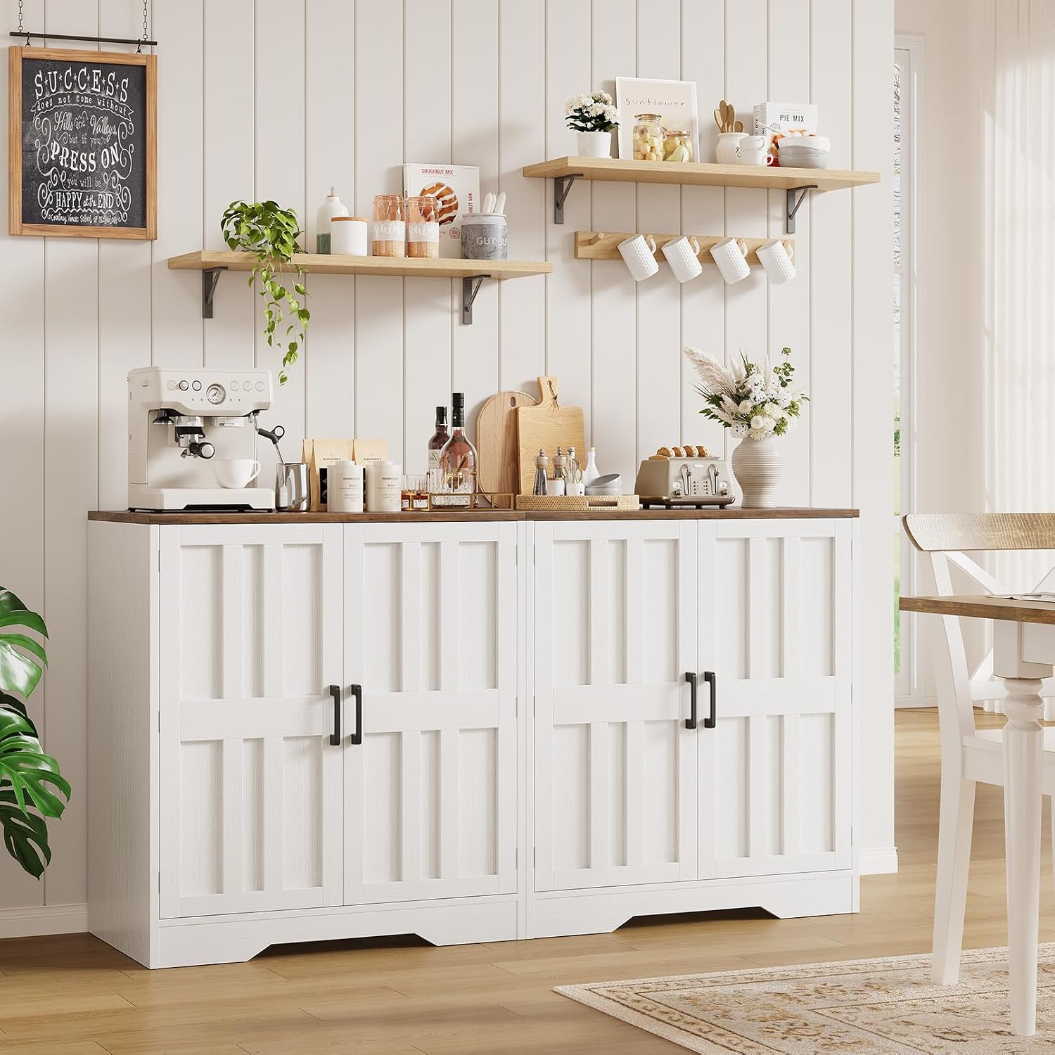 Sideboard Buffet Cabinet, Modern Farmhouse Kitchen Storage Cabinet, 63' Modular Accent Cabinet Coffee Station Bar Media Console Table Credenza for Kitchen Dining Room, Living Room Entryway Hallway