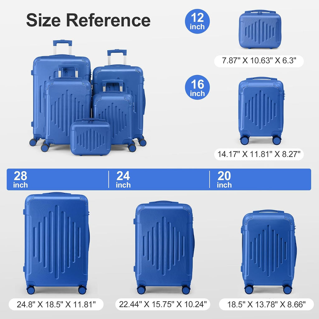 Karl home Luggage Set 4 Piece Suitcase Sets with TSA Lock Moulded Corner 4 Spinner Wheels, ABS Hardside Trolley Travel Case for Carry On Check-in Business Trip, Dark Blue (16/20/24/28)