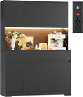 FINETONES 71' Tall Pantry Cabinet with LED Lights and Charging Station, 47.2' Wide Kitchen Pantry Storage Cabinet Kitchen Hutch with Microwave Stand, Tall Storage Cabinet for Living Room, Black