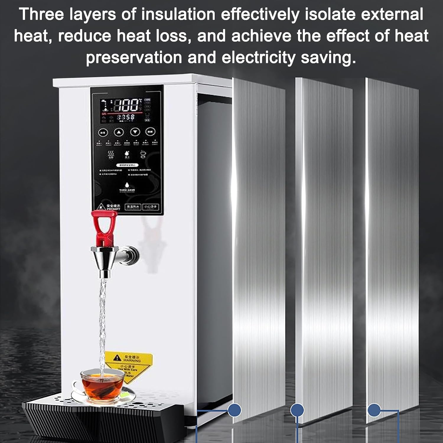 Hot Water Dispenser 25L, Commercial Water Boiler 3000W, Electric Water Boiler with LCD Touch Screen & Drip Tray, for Restaurant Office,Silver
