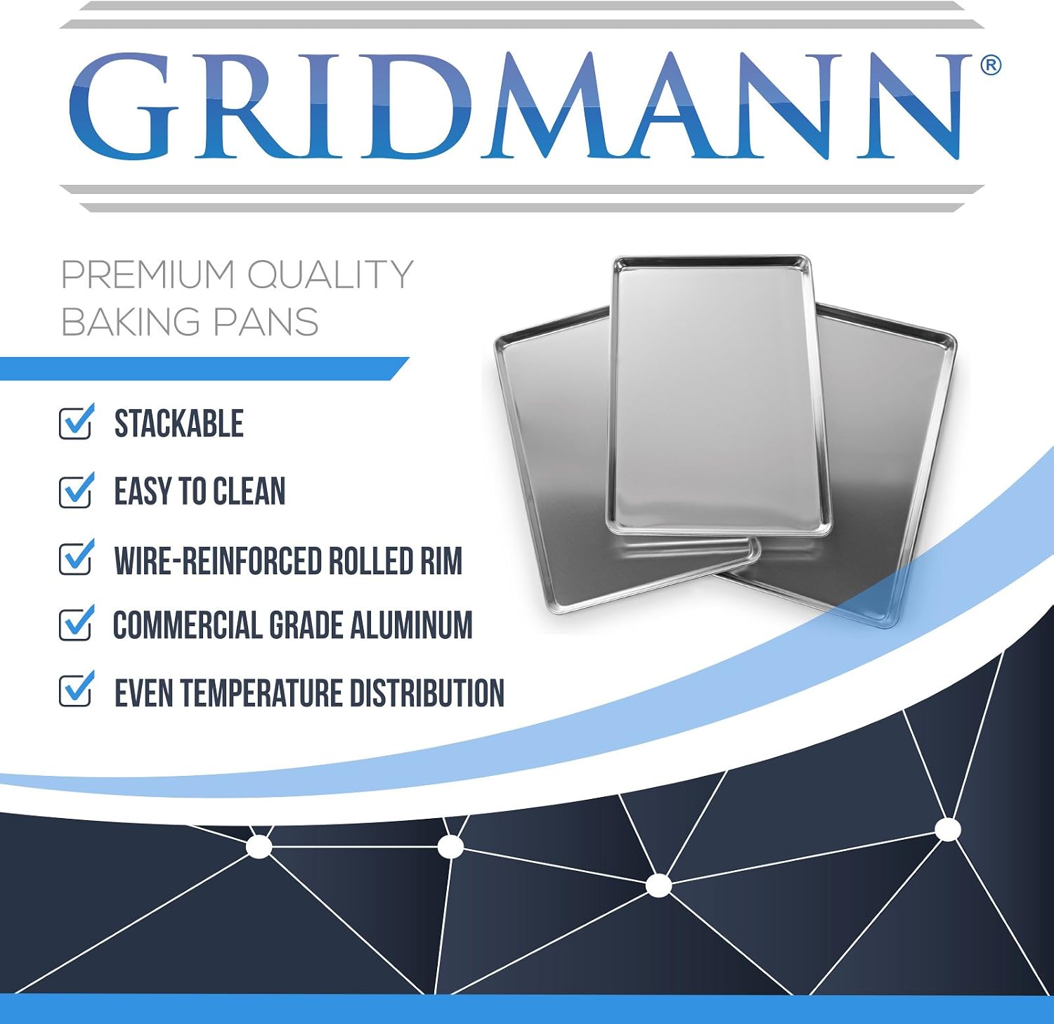 GRIDMANN 18' x 26' Commercial Grade Aluminum Cookie Sheet Baking Tray Pan Full Sheet - 12 Pans