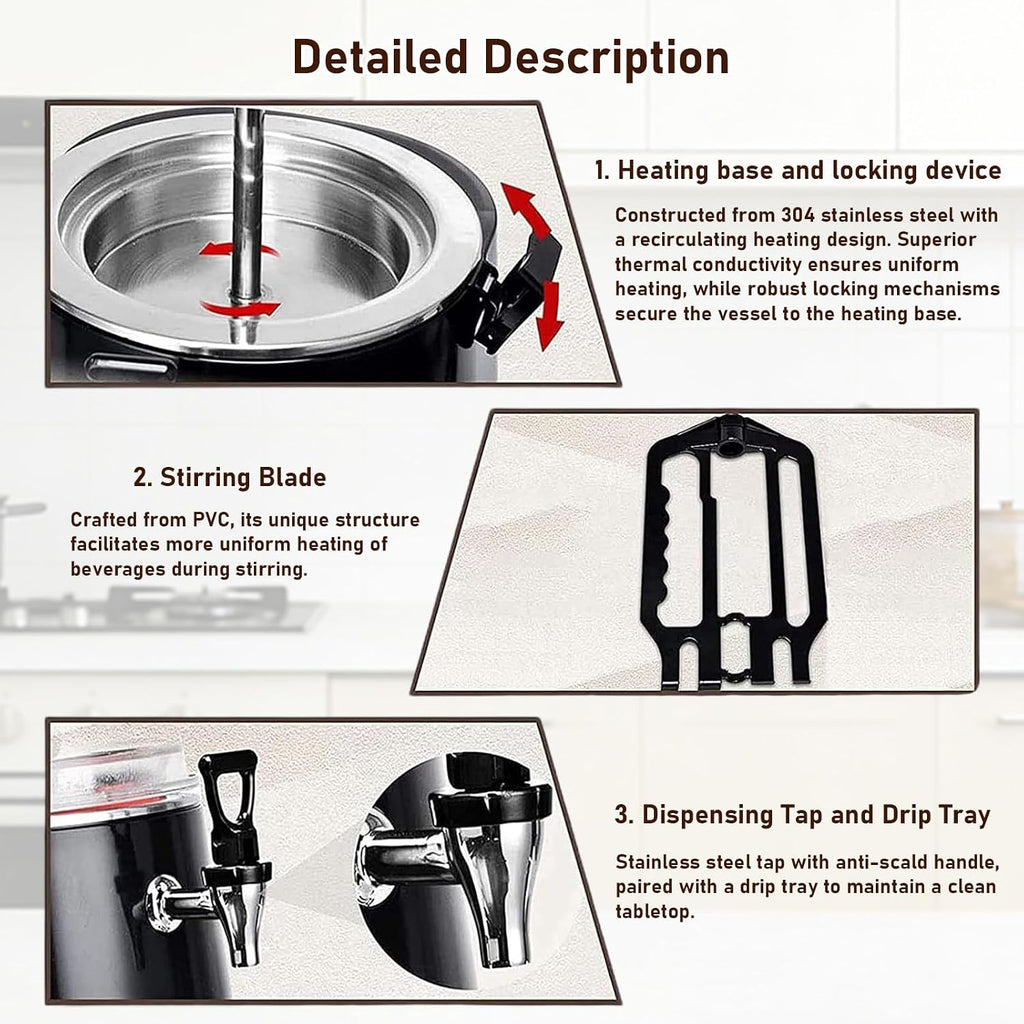 Electric Hot Chocolate Dispenser, Commercial Beverage Warmer with Faucet & Drip Tray, for Large Volume Heating of Milk, Coffee, Tea, for Cafés, Hotels, Bubble Tea Shops 10L-Red