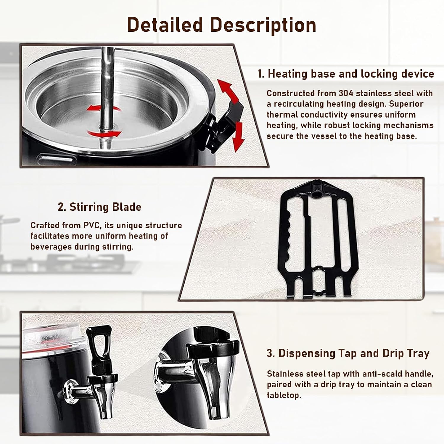 Electric Hot Chocolate Dispenser, Commercial Beverage Warmer with Faucet & Drip Tray, for Large Volume Heating of Milk, Coffee, Tea, for Cafés, Hotels, Bubble Tea Shops 5L-Red