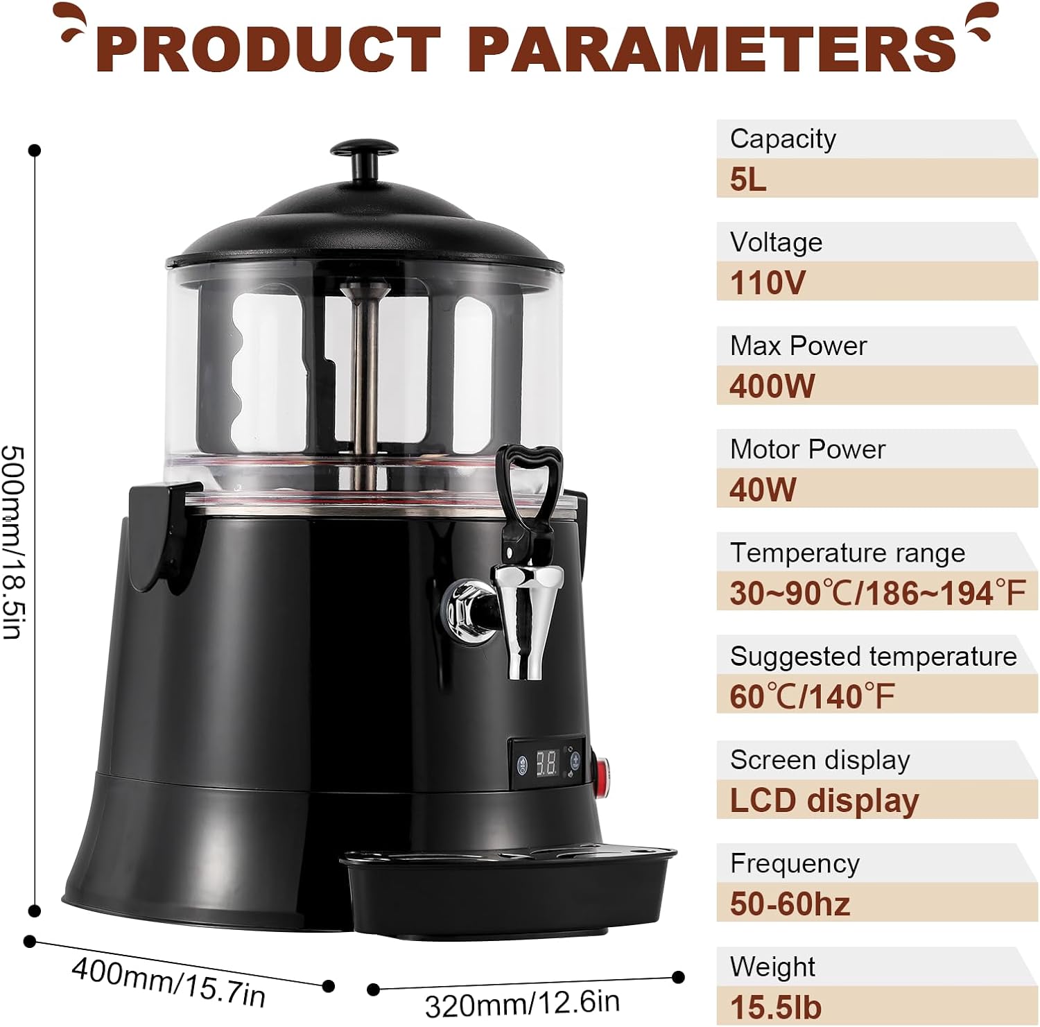 YUCHENGTECH 5L Commercial Hot Chocolate Maker Upgrade Machine Hot Chocolate Dispenser Warmer for heating Chocolate Coffee Milktea CE Certification 100-120V (5L)