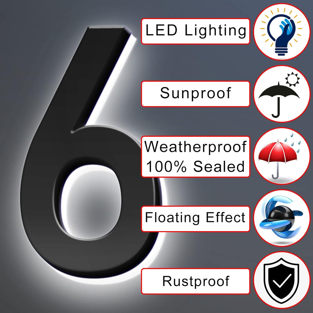 Stainless Steel Modern Backlit LED Illuminated Home Address Number,Illuminated Address Sign Plaque House Numbers LED Lighted, Light Up House Numbers,14 Inch/350mm,J
