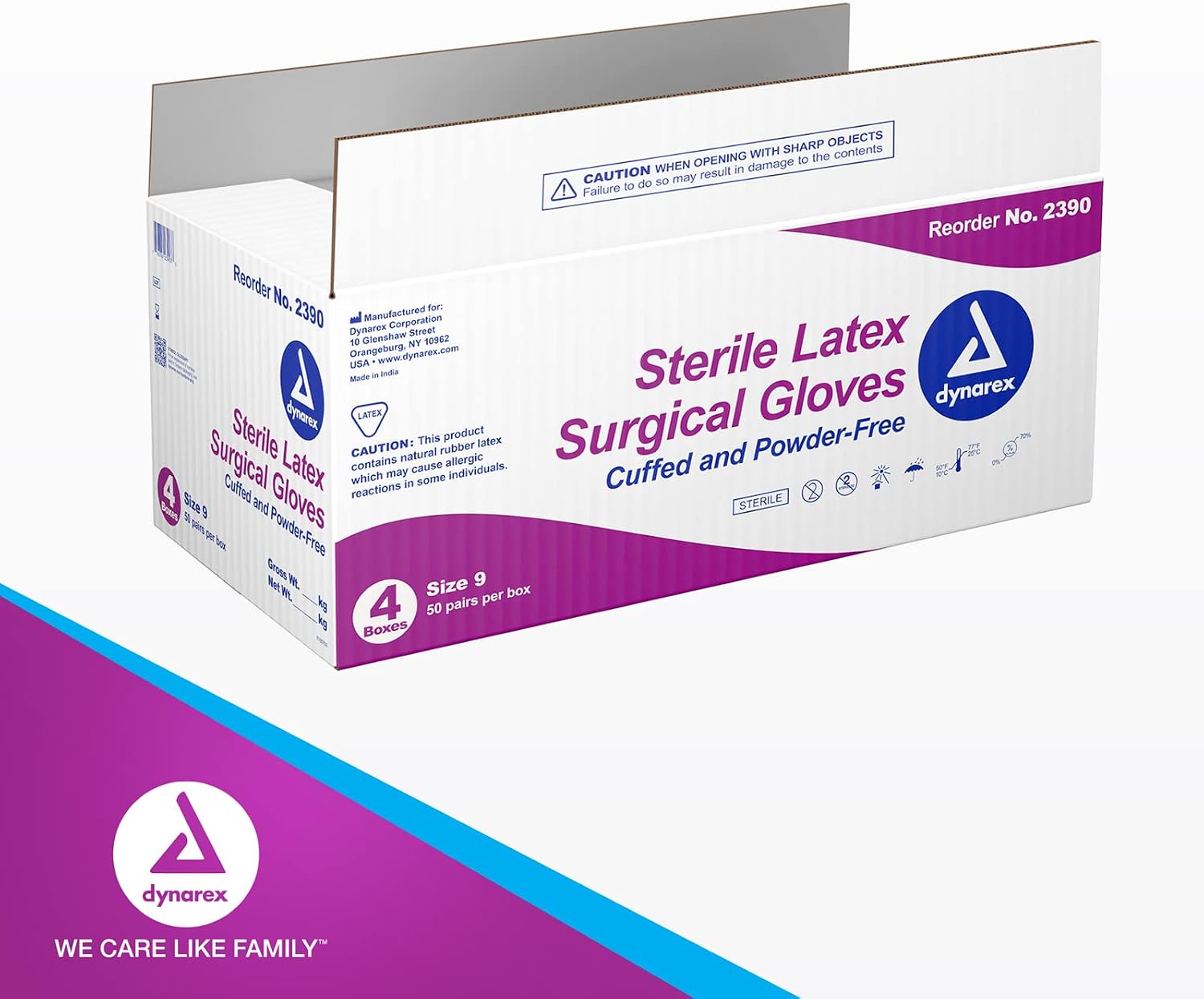 Dynarex Sterile Disposable Latex Surgical Gloves, Powder-Free, Sterilely Packaged in Pairs, Medical & Healthcare, Bisque, Size 9, 1 Case of 200 Pairs