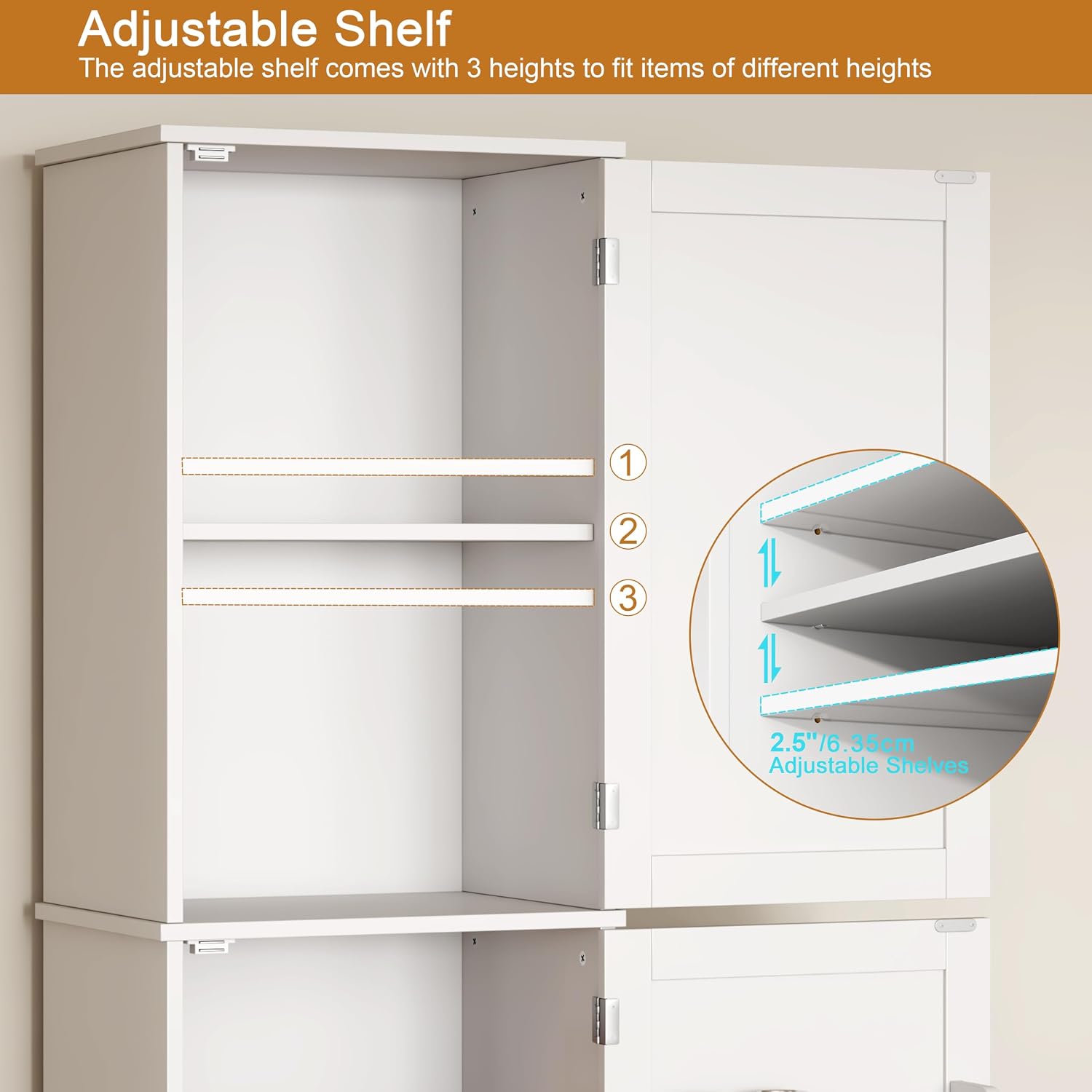 Yusong 64' Tall Farmhouse Bathroom Storage Cabinet, Freestanding Narrow Linen Cabinet, Wooden Pantry Cabinet with Adjustable Shelves, Slim Floor Storage Organizer for Kitchen Laundry Dining Room
