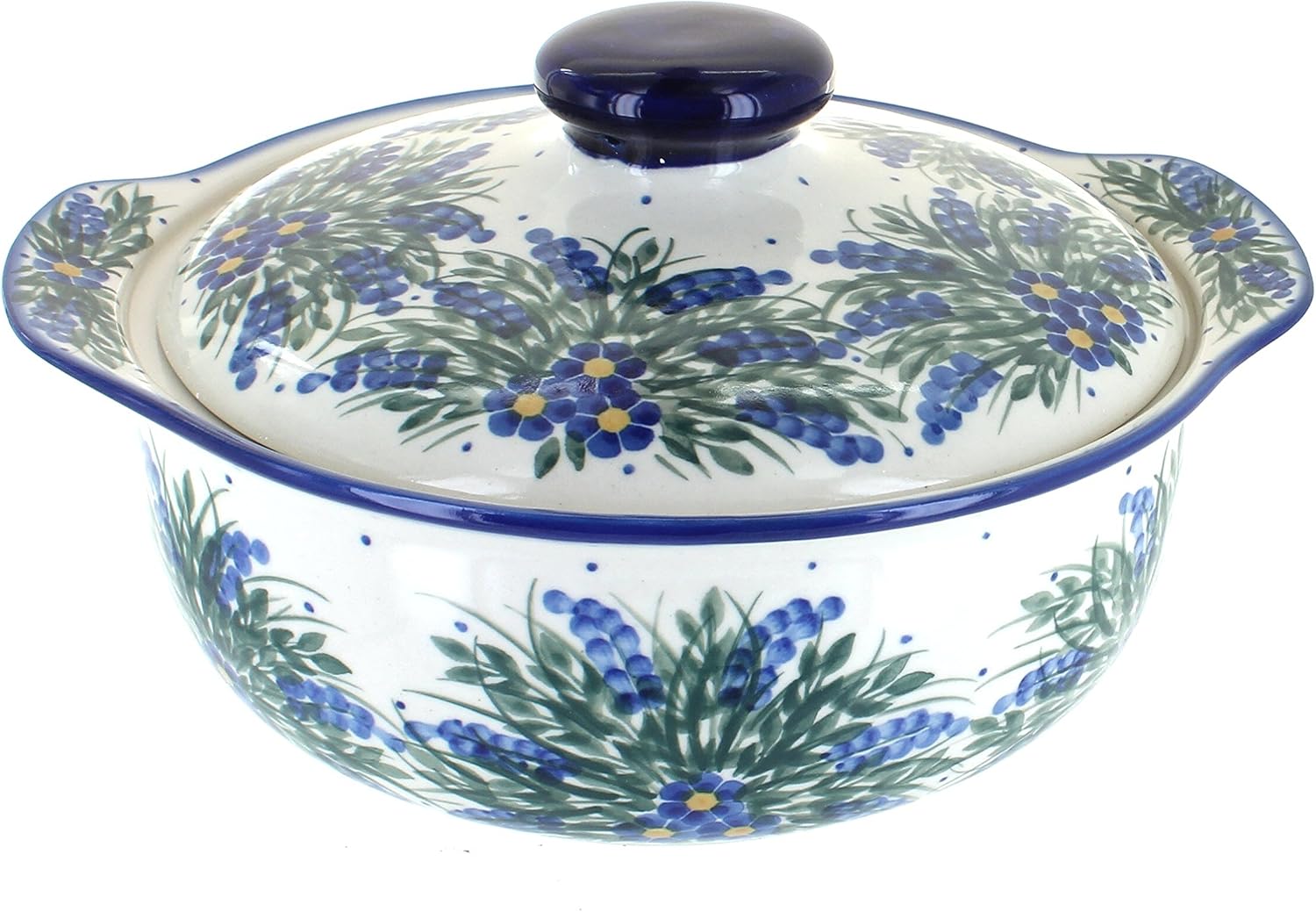 Blue Rose Polish Pottery Hyacinth Round Covered Baker