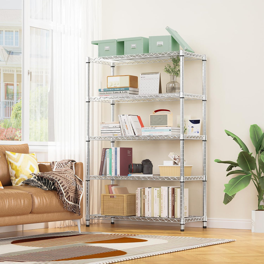 M MZG 1750 LBS Storage Shelves 5-Tier Utility Shelving Unit Steel Organizer Wire Rack for Home,Kitchen,Office,Garage, Capacity 17.7' D x 47.2' W x 72.3' H