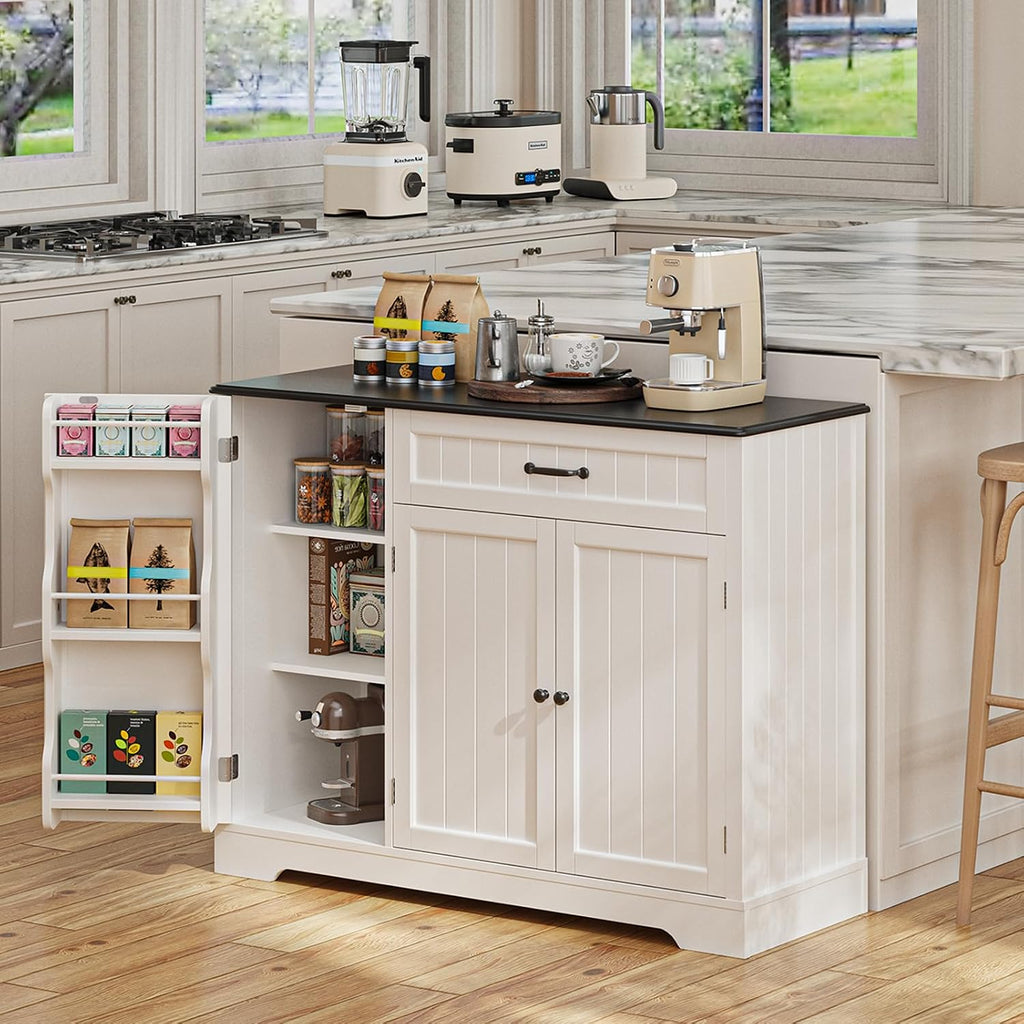 Gizoon Kitchen Coffee Bar Cabinet with Storage Kitchen Sideboard Buffet Cabinet with Drawers, Short Pantry with Door and Shelves for Bathroom and Living Room, White and Black, Painted