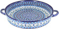 Blue Rose Polish Pottery - Blue Savannah Large Round Baker with Handles - 11' Diameter - Unique, Dishwasher Safe, & Durable Bakeware