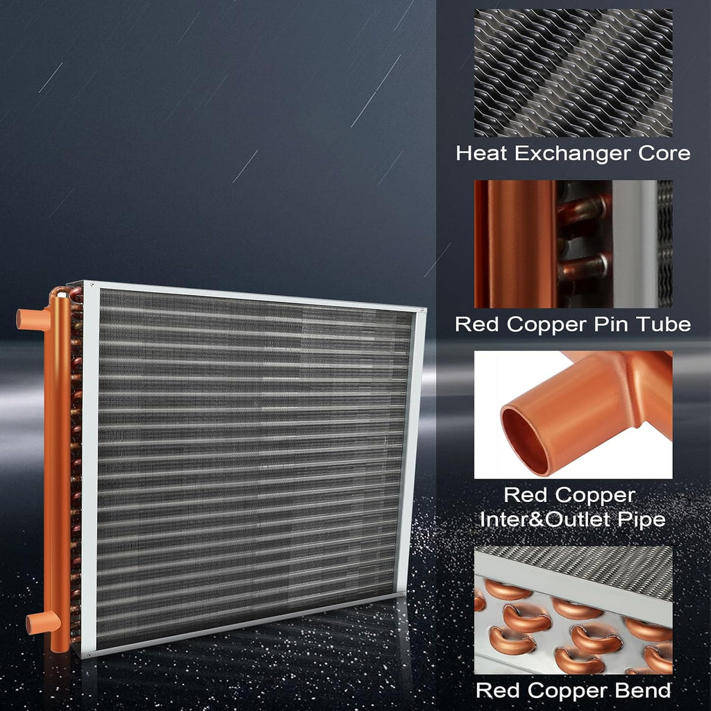22x24 Heat Exchanger Water To Air, Forced Air Heating with 1 Copper Ports Hot Water Coil for Outdoor Wood Furnaces, Residential Heating