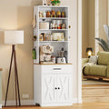 IRONCK Bakers Rack Microwave Stand with Customizable Pegboard and Storage, 71' Farmhouse Coffee Bar Cabinet with Drawer, Barn Doors, Adjustable Shelves for Kitchen, Dining Room, 23.6' White