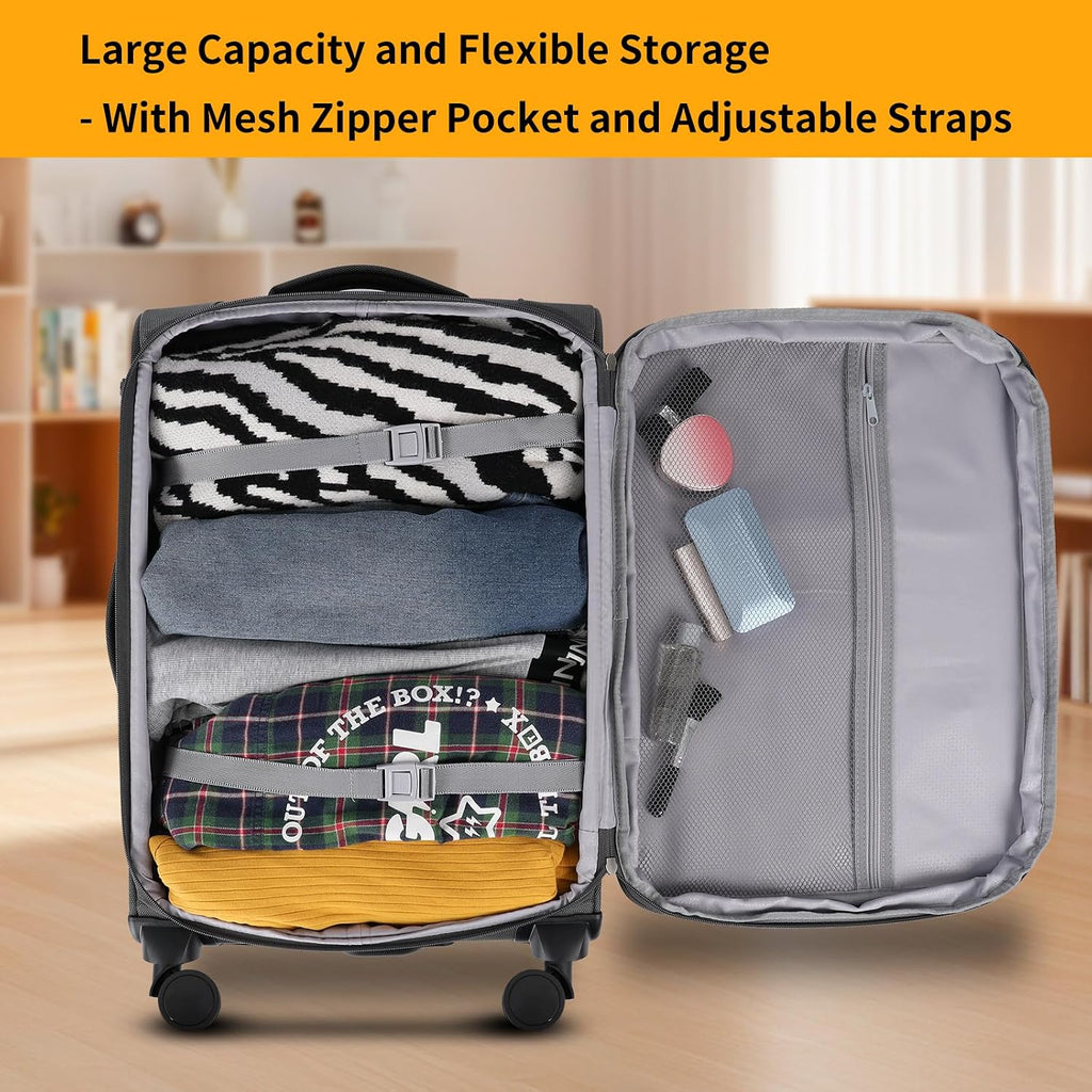 WireHot 3-Piece Softside Expandable Luggage Set with Front Open Pocket, Lightweight and Durable Oxford Fabric Suitcase Set with TSA Lock (Gray, 20in/24in/28in)