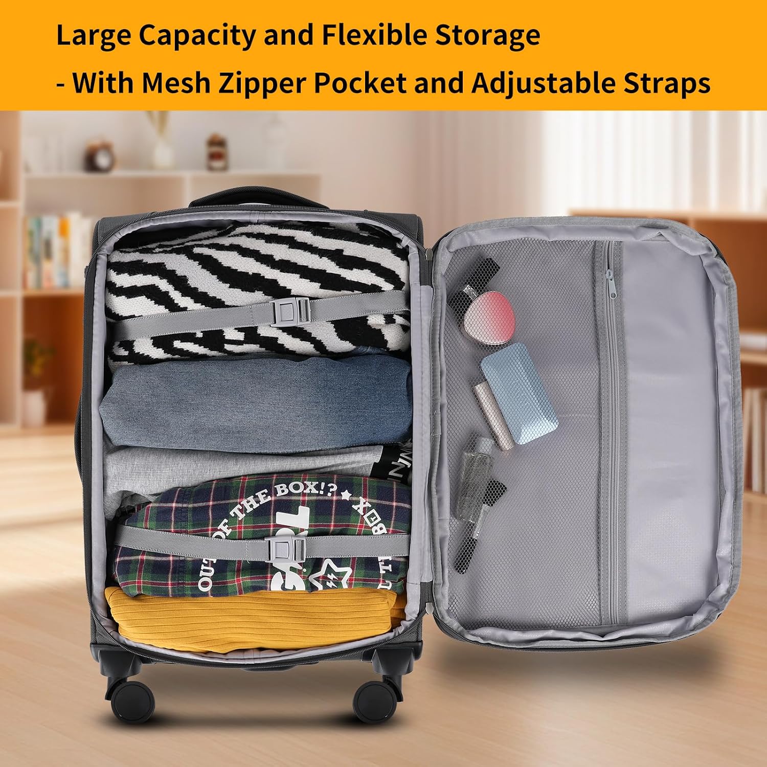 WireHot 3-Piece Softside Expandable Luggage Set with Front Open Pocket, Lightweight and Durable Oxford Fabric Suitcase Set with TSA Lock (Gray, 20in/24in/28in)