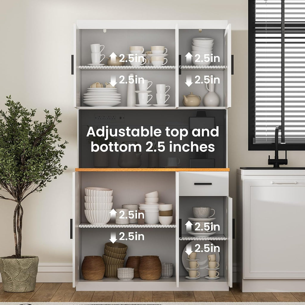 DIYART 71 Inch White Pantry Cabinet with Power Outlet, Heavy-Duty Freestanding Kitchen Storage Organizer with Reinforced Frame, Pantry Hutch for Kitchen, Dining Room, Laundry Room | Extra-Wide
