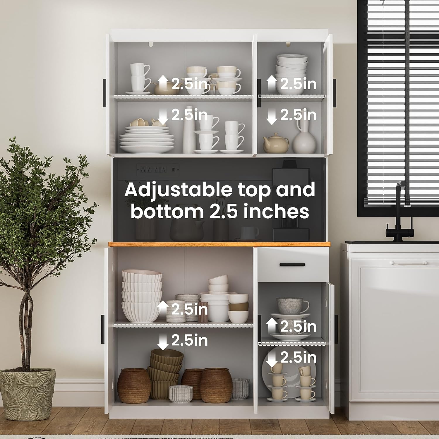 DIYART 71 Inch White Pantry Cabinet with Power Outlet, Heavy-Duty Freestanding Kitchen Storage Organizer with Reinforced Frame, Pantry Hutch for Kitchen, Dining Room, Laundry Room | Extra-Wide