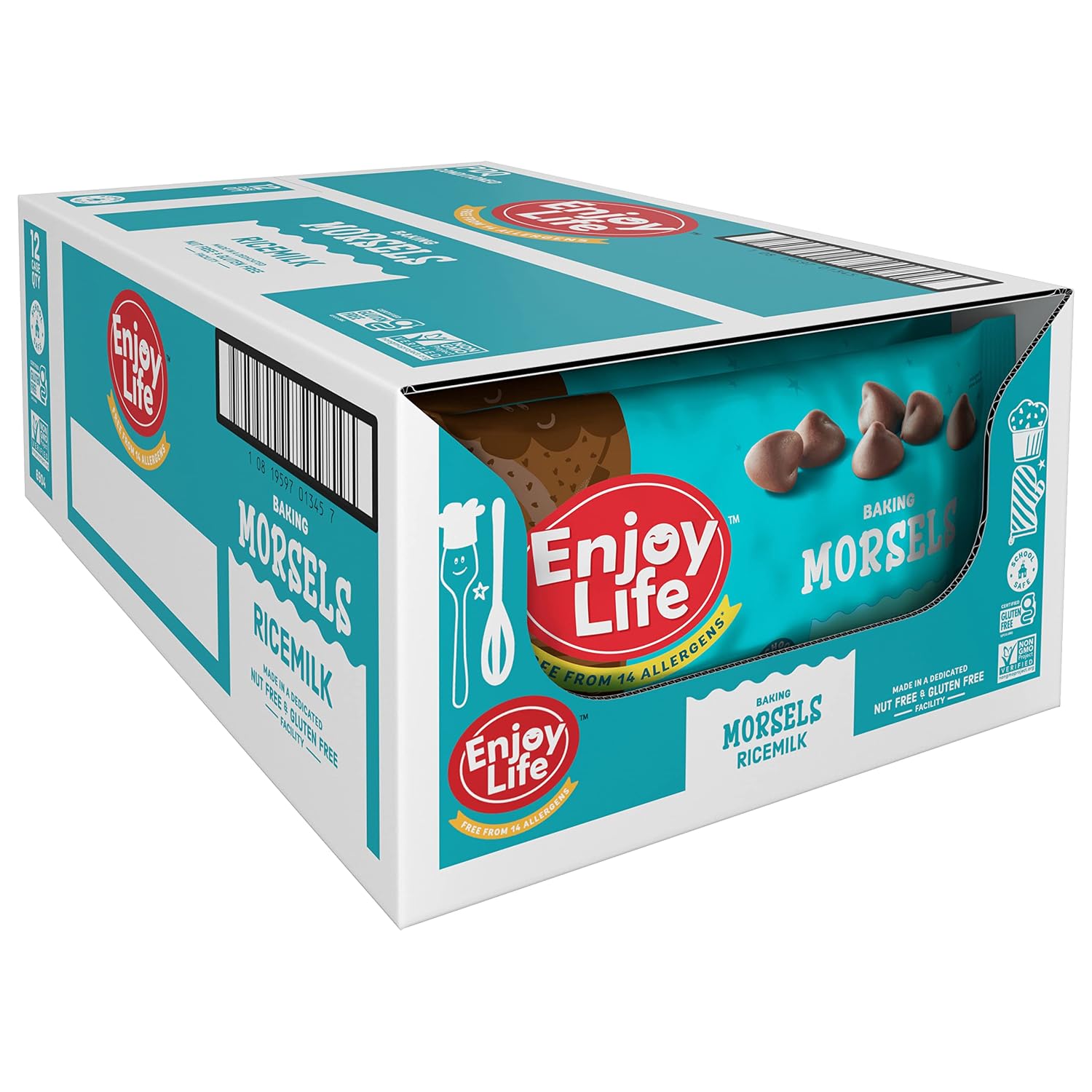 Enjoy Life Ricemilk Baking Morsels Milk Chocolate Flavor, Gluten Free, School Safe, Non GMO, Dairy Free, Soy Free, Vegan, Nut Free Chocolate, 12 Bags (9 oz) Bulk Chocolate