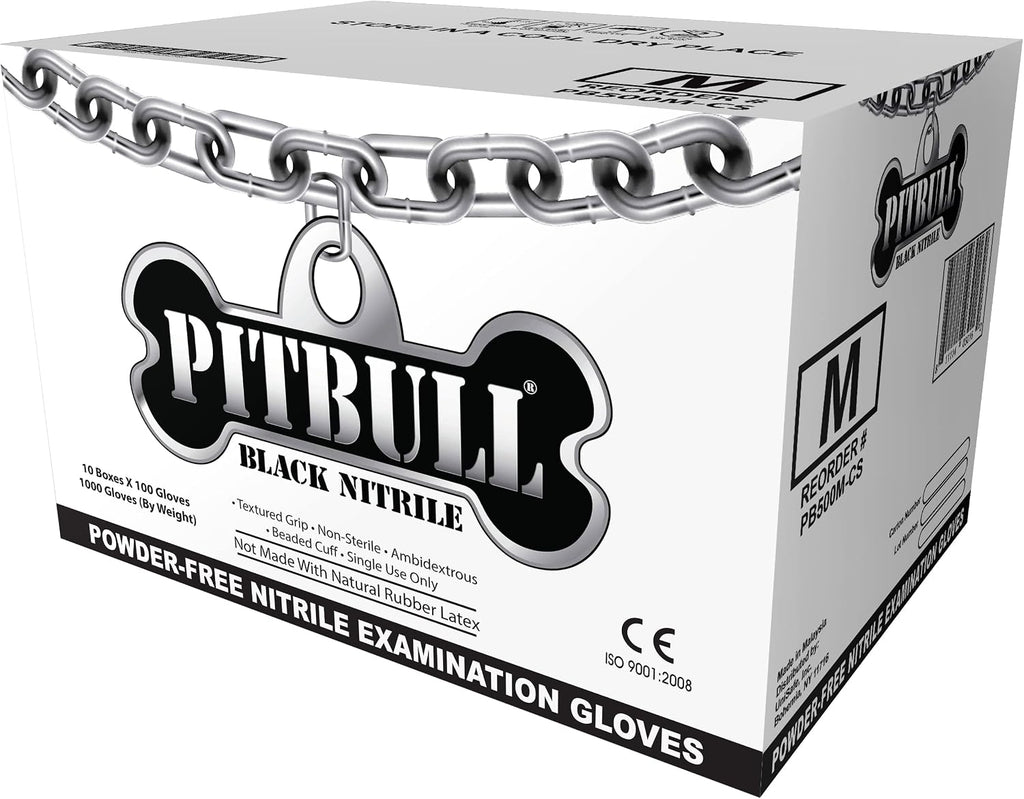 PITBULL Black Nitrile Exam Gloves, 6 Mil, Disposable, Case/1000