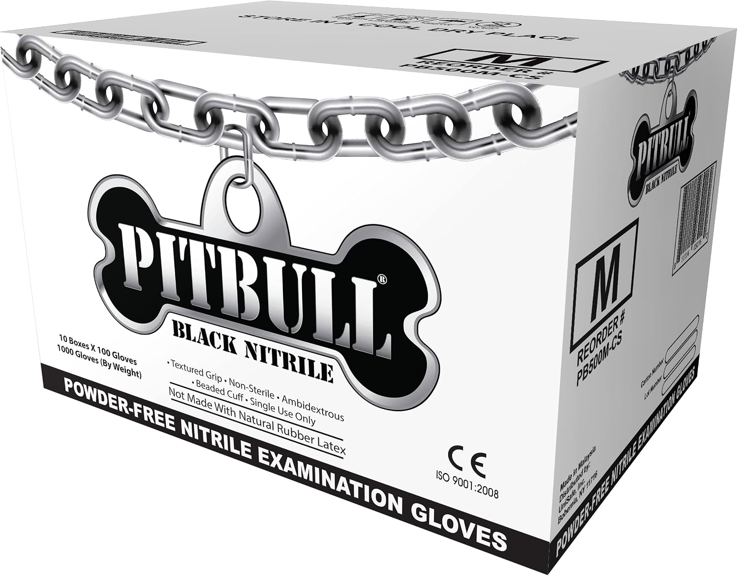 PITBULL Black Nitrile Exam Gloves, 6 Mil, Disposable, Case/1000