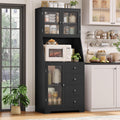 BOTLOG 64'' Kitchen Pantry Storage Cabinet, Tall Kitchen Storage Cabinet with Microwave Stand, Hutch Cabinet with Adjustable Shelves, for Dining Room, Black