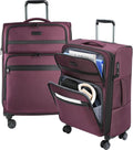 KROSER Softside Expandable checked Luggage with Front Business Pockets，24 Inch Suitcases with Spinner Wheels & Built-in TSA Lock, Durable Suitcase Rolling Luggage, Burgundy