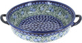 Blue Rose Polish Pottery - Green Seaside Swirl Round Casserole with Handles - 10.25' Diameter - Unique, Dishwasher Safe, & Durable Bakeware