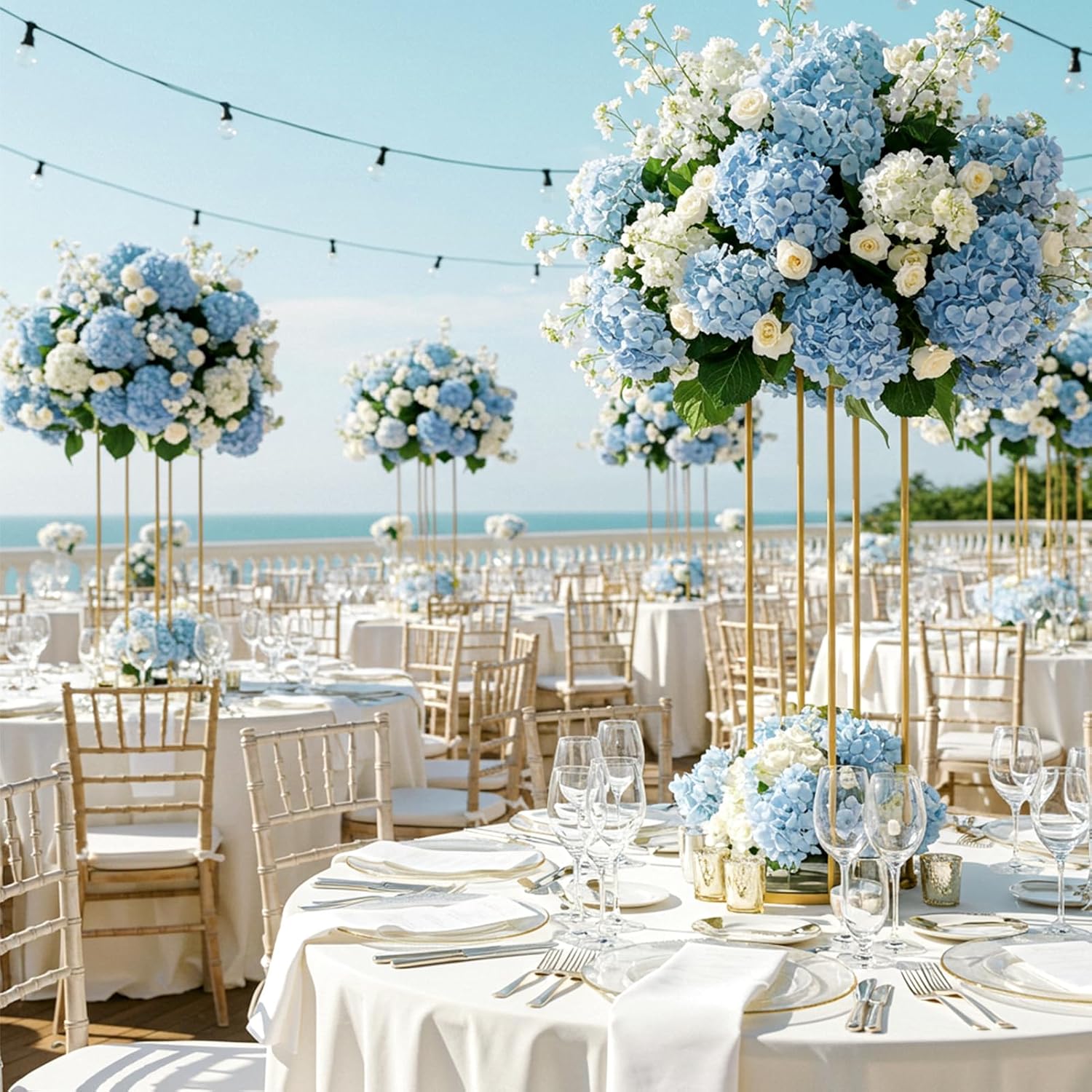 Auihiay 404PCS Hydrangea Artificial Flowers, Silk Artificial Flowers Heads with Stems, Blue Lifelike Faux Flowers for Wedding Centerpieces, Arch and Background, Party, Home, Baby Shower Decor