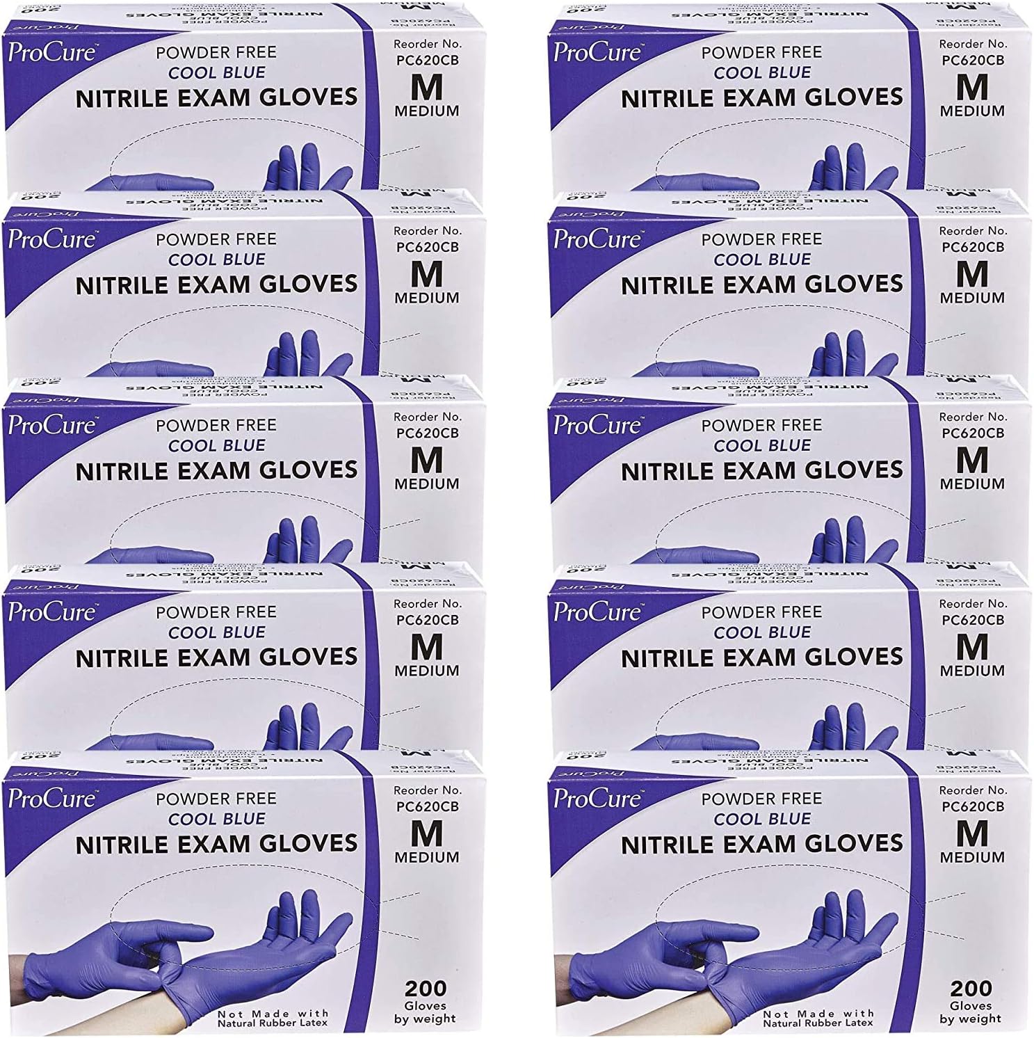ProCure Disposable Nitrile Gloves - Medium, 2,000 Count Case - Powder Free, Rubber Latex Free, Medical Exam Grade, Non Sterile, Ambidextrous - Soft with Textured Tips - Cool Blue