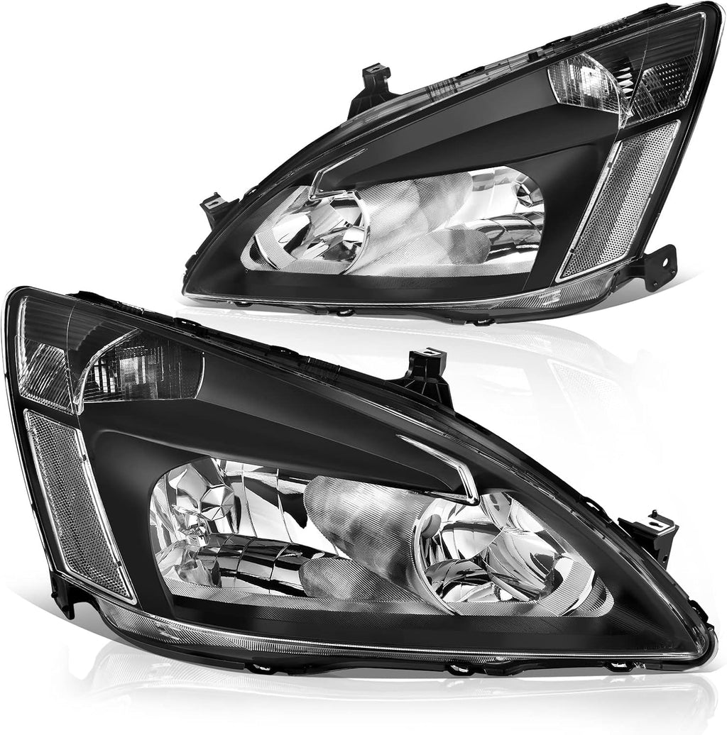 DWVO Headlight Assembly Compatible with 03 04 05 06 07 Accord OE Headlamp Replacement Black Housing Clear Reflector Clear Lens