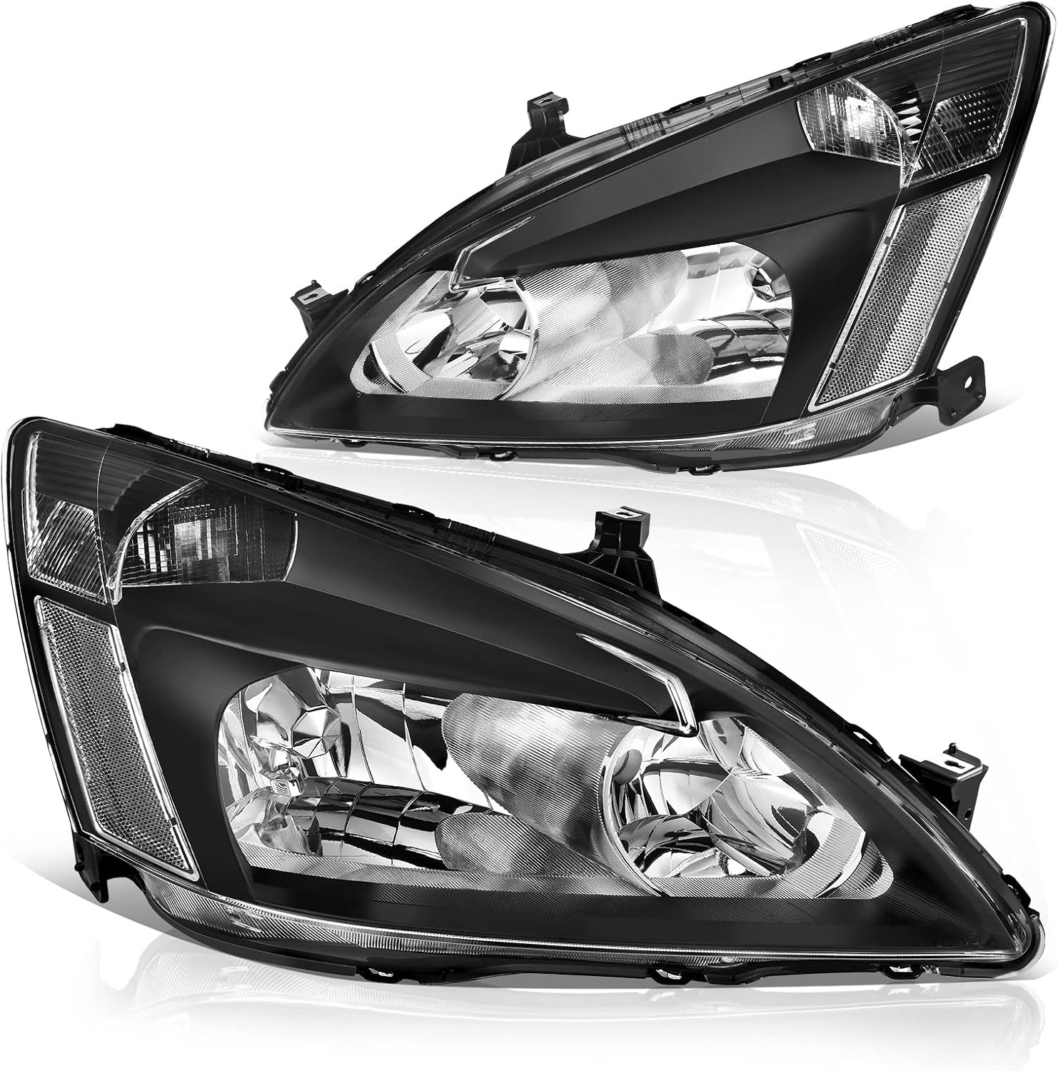 DWVO Headlight Assembly Compatible with 03 04 05 06 07 Accord OE Headlamp Replacement Black Housing Clear Reflector Clear Lens
