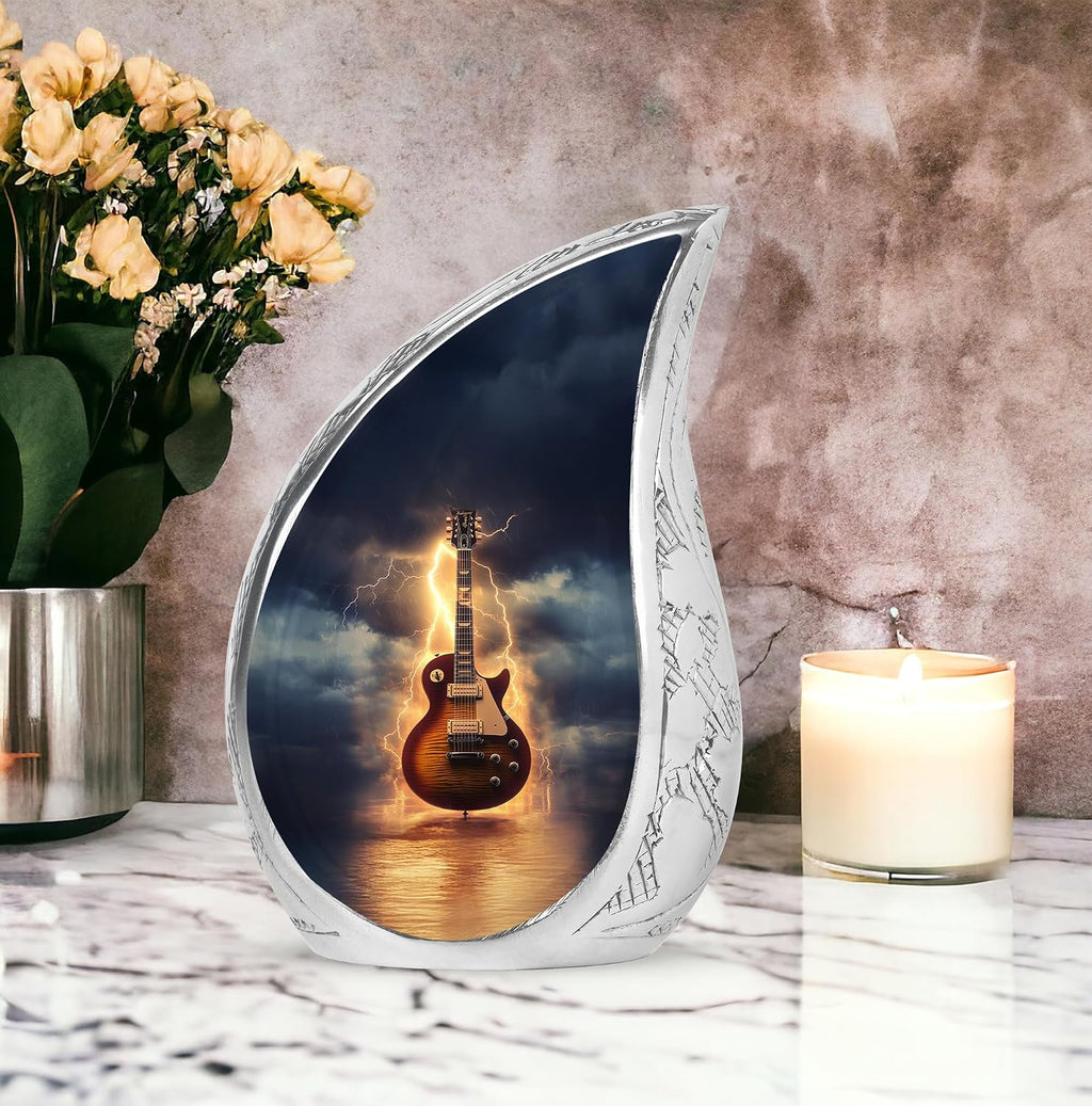 Guitar Memorial Urns for Human Ashes Adult Female - Black Teardrop Urns for Adult Male - 10 Inch Large Urn for Funeral Gift - Cremation Urn for Ashes for Women & Man