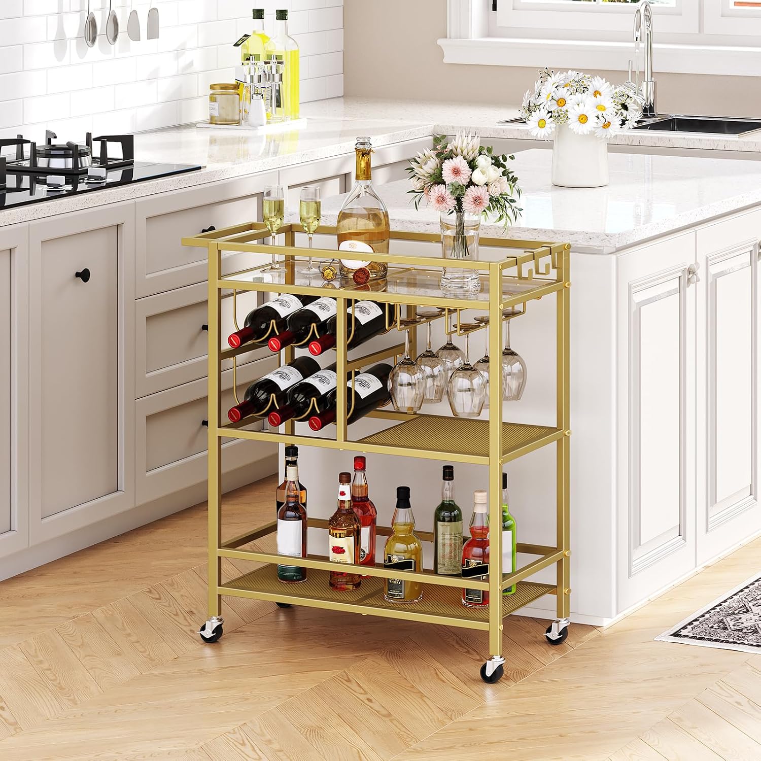 MAHANCRIS Bar Cart for Home and Bakers Rack with Power Outlet Bundle, Bakers Rack with Power Outlet, RCJ61B01-BRHR74E01
