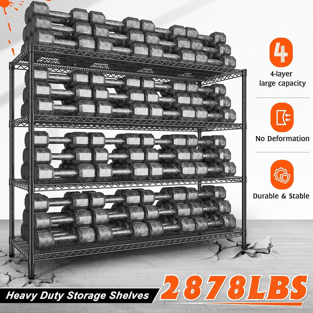 REIBII 60' W Storage Shelves 2878LBS Metal Shelving Unit with Wheels Heavy Duty Garage Shelving Adjustable Wire Shelves for Pantry,Kitchen,Garage,Basement,Business,Warehouse,School,60'W ×24'D×65.3'H